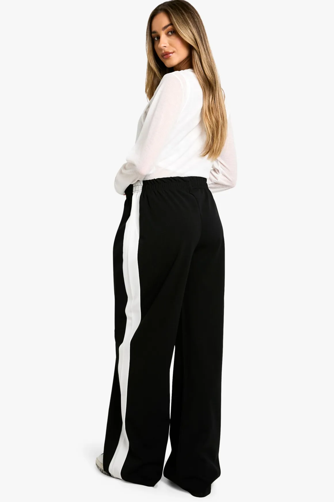 Pantalon Maternité à Large Jambe avec Bande Contrastante sur le Côté