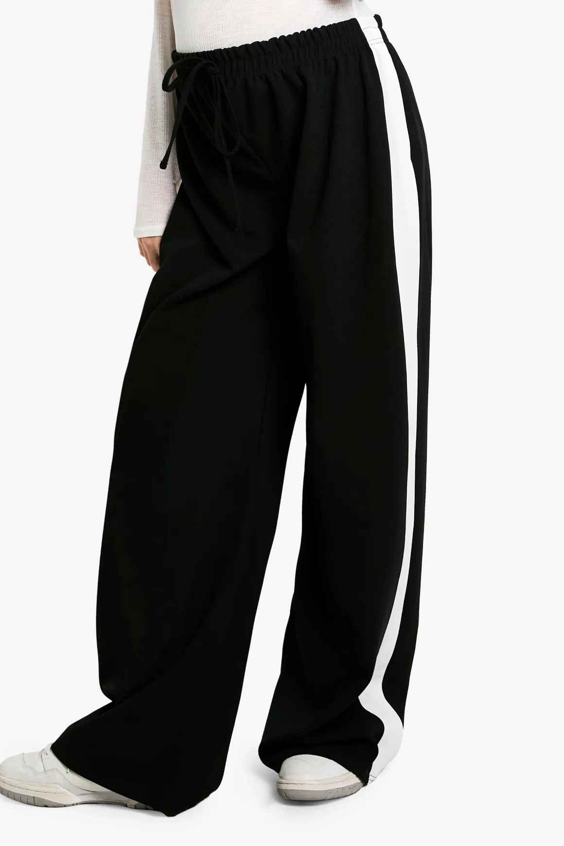Pantalon Maternité à Large Jambe avec Bande Contrastante sur le Côté