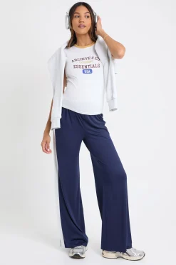 Pantalon Maternité à Rayure Latérale Contrastée à Jambe Évasée