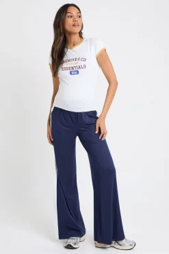 Pantalon Maternité à Rayure Latérale Contrastée à Jambe Évasée