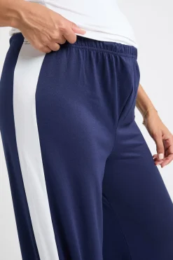 Pantalon Maternité à Rayure Latérale Contrastée à Jambe Évasée