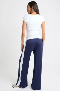Pantalon Maternité à Rayure Latérale Contrastée à Jambe Évasée