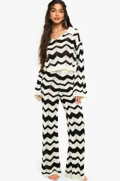 boohoo Pantalon à motif crochet<Femme Pantalons|Pulls Et Gilets