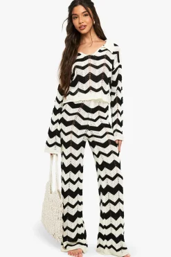 boohoo Pantalon à motif crochet<Femme Pantalons|Pulls Et Gilets