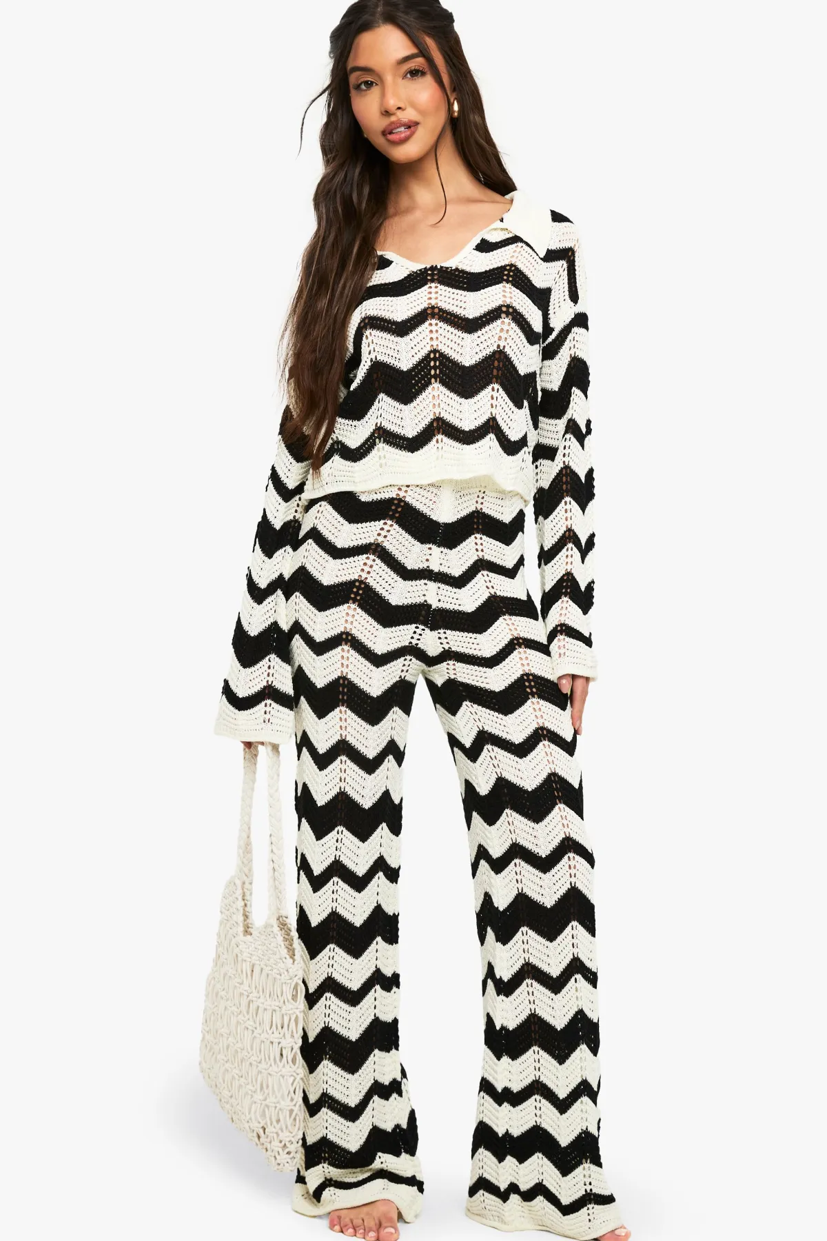 boohoo Pantalon à motif crochet<Femme Pantalons|Pulls Et Gilets
