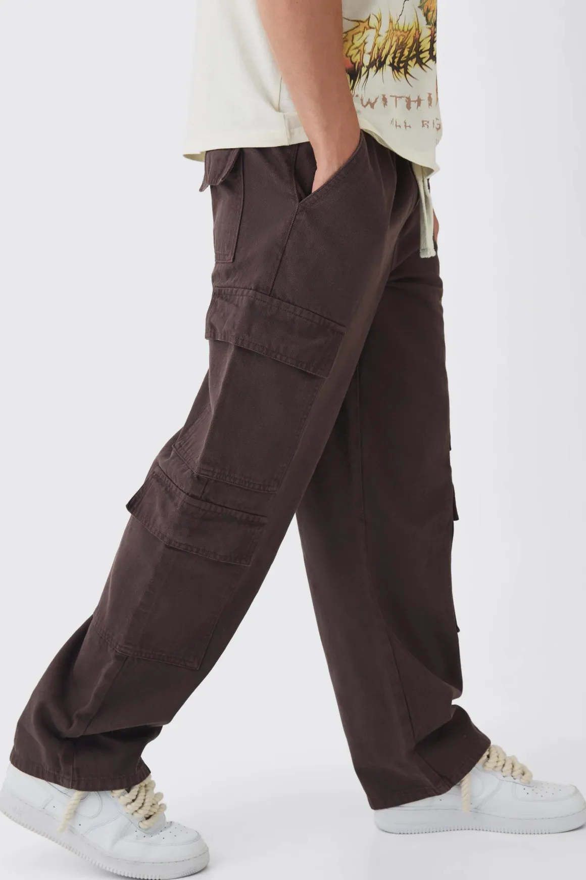 Pantalon multi-cargos ample à coupe décontractée et taille élastiquée