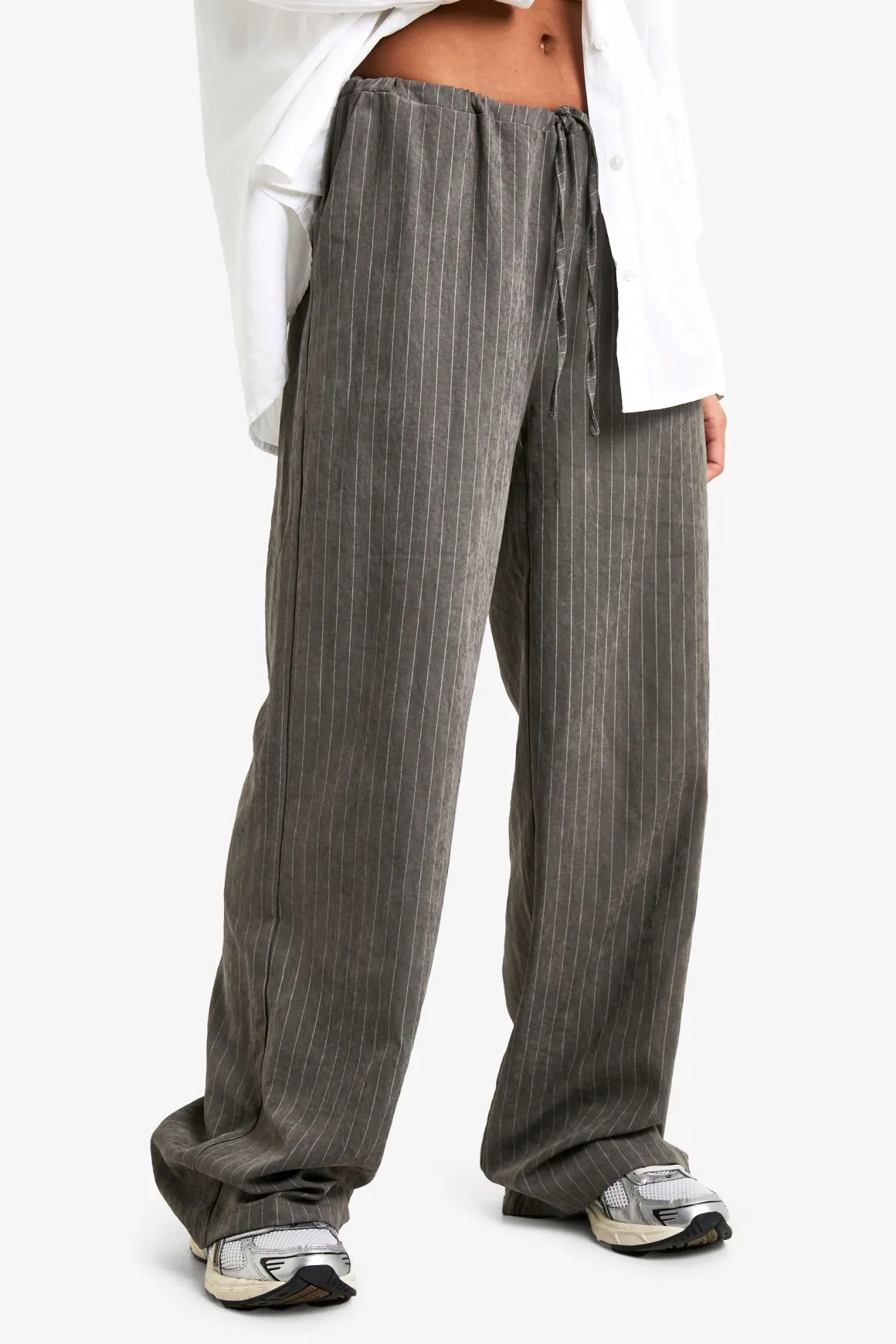 Pantalon Oversize Rayé Toucher Doux à Jambes Larges