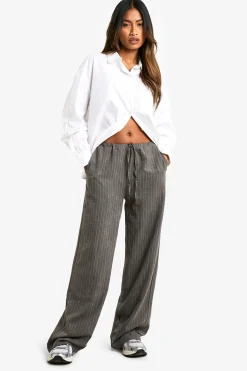 Pantalon Oversize Rayé Toucher Doux à Jambes Larges