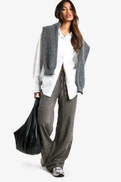 Pantalon Oversize Rayé Toucher Doux à Jambes Larges