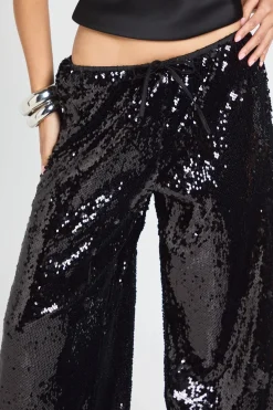 Pantalon pailleté pour femmes de petite taille, à taille basse et ceinture à cordon