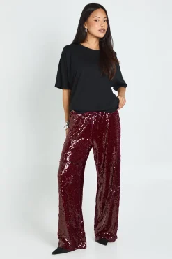 Pantalon pailleté à taille basse avec ceinture à cordon pour petite