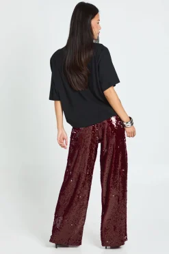 Pantalon pailleté à taille basse avec ceinture à cordon pour petite