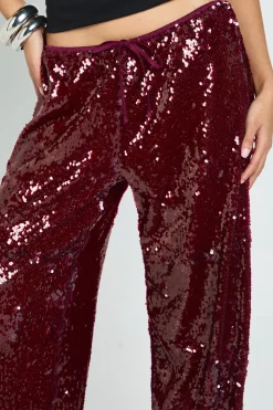 Pantalon pailleté à taille basse avec ceinture à cordon pour petite