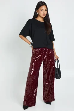 Pantalon pailleté à taille basse avec ceinture à cordon pour petite