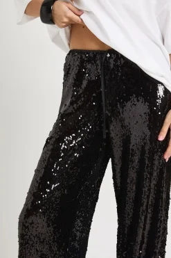 boohoo Pantalon à paillettes taille basse avec ceinture à cordon<Femme Pantalons