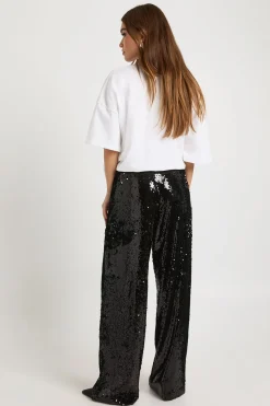 boohoo Pantalon à paillettes taille basse avec ceinture à cordon<Femme Pantalons