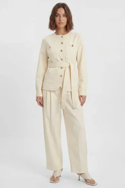 Pantalon Petite En Coton À Jambe Tonneau Avec Détails De Boutons Utilitaires