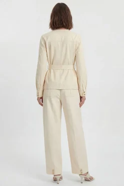 Pantalon Petite En Coton À Jambe Tonneau Avec Détails De Boutons Utilitaires
