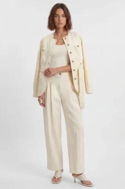 Pantalon Petite En Coton À Jambe Tonneau Avec Détails De Boutons Utilitaires