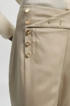 Pantalon Petite en Lin Ajusté à Jambes Larges avec Boutonnage Devant