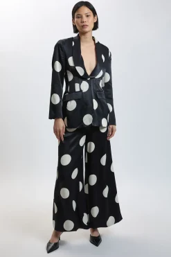 Pantalon Petite En Satin Imprimé À Pois Ajusté