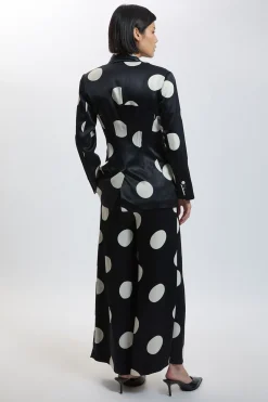 Pantalon Petite En Satin Imprimé À Pois Ajusté