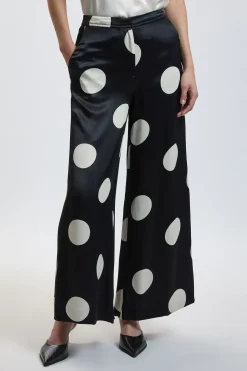 Pantalon Petite En Satin Imprimé À Pois Ajusté