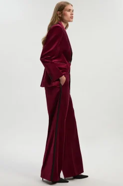 Pantalon Petite en Velours à Jambes Larges avec Détails Gros-Grain