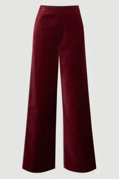 Pantalon Petite en Velours à Jambes Larges avec Détails Gros-Grain