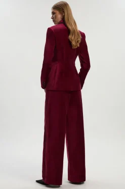 Pantalon Petite en Velours à Jambes Larges avec Détails Gros-Grain