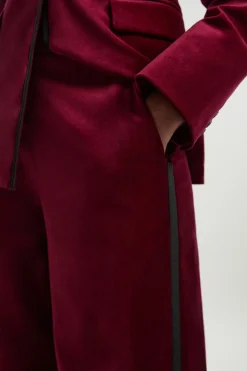 Pantalon Petite en Velours à Jambes Larges avec Détails Gros-Grain