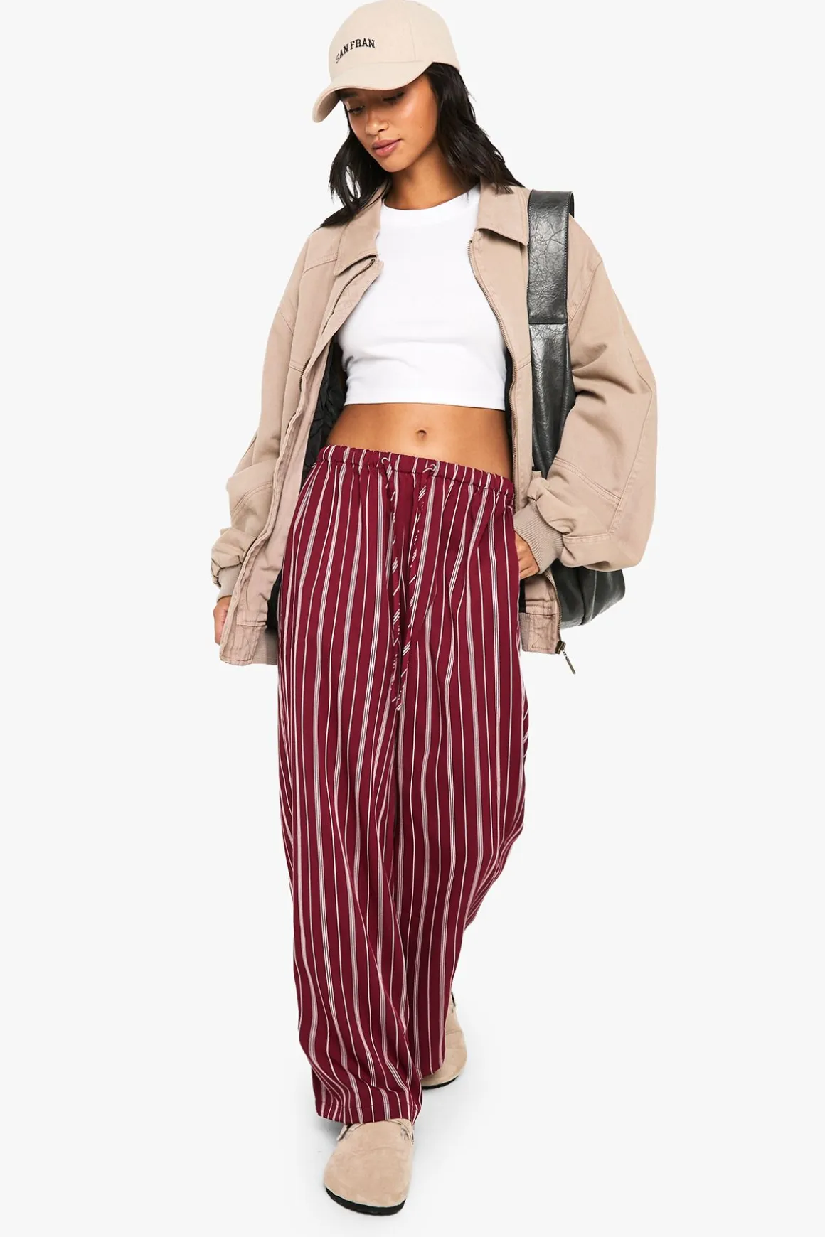 Pantalon Petite à fines rayures, à jambes larges et à taille à cordon