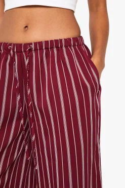 Pantalon Petite à fines rayures, à jambes larges et à taille à cordon