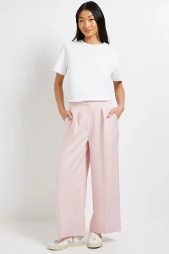 Pantalon Petite à Jambes Larges Pleine Longueur à Rayures Diplomatiques
