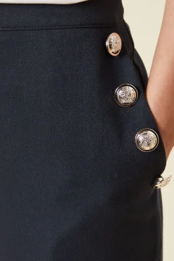 Pantalon Petite à Jambes Larges Ajusté avec Boutons