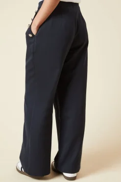 Pantalon Petite à Jambes Larges Ajusté avec Boutons