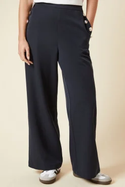 Pantalon Petite à Jambes Larges Ajusté avec Boutons