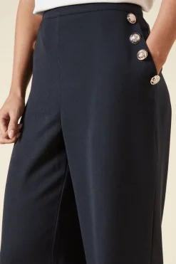 Pantalon Petite à Jambes Larges Ajusté avec Boutons
