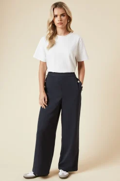 Pantalon Petite à Jambes Larges Ajusté avec Boutons