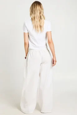 boohoo Pantalon Petite À Jambe Tonneau Aspect Lin<Femme Pantalons
