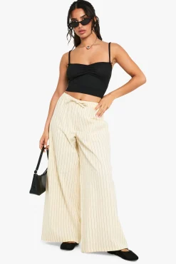 boohoo Pantalon Petite rayé effet lin<Femme Pantalons