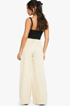 boohoo Pantalon Petite rayé effet lin<Femme Pantalons