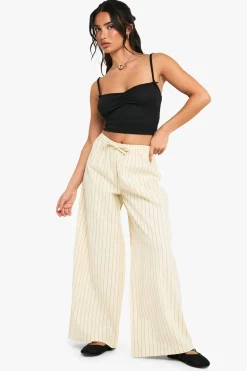 boohoo Pantalon Petite rayé effet lin<Femme Pantalons