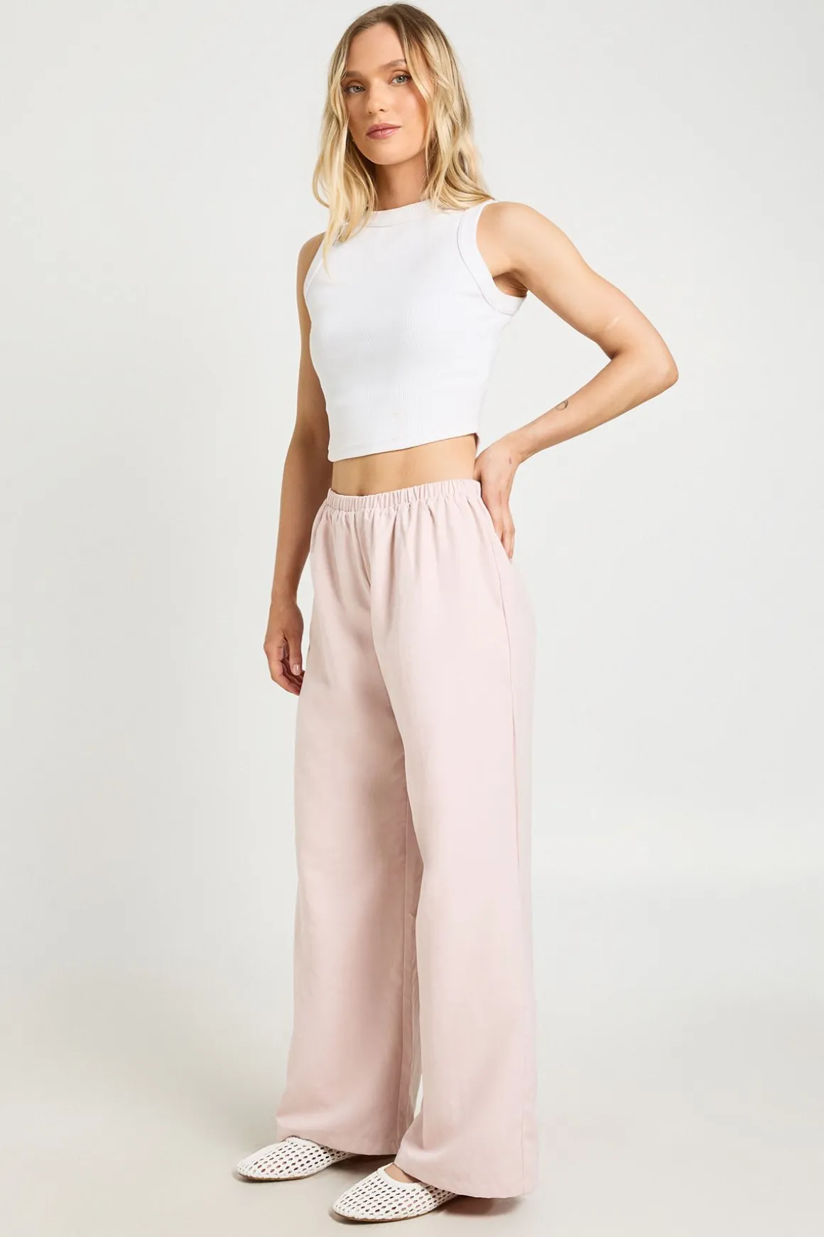 Pantalon Petite Taille Large À Cordon De Serrage