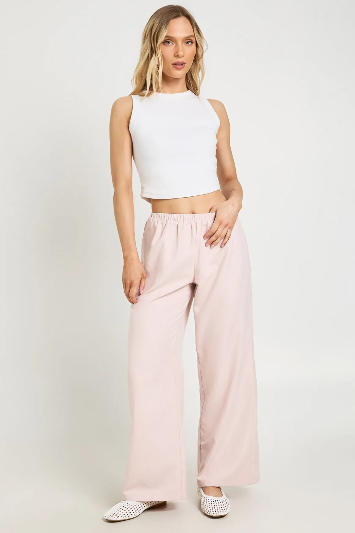 Pantalon Petite Taille Large À Cordon De Serrage