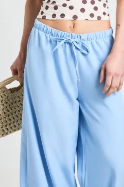 Pantalon Petite Taille Élastique Cordon De Serrage Jambe Large Tissé