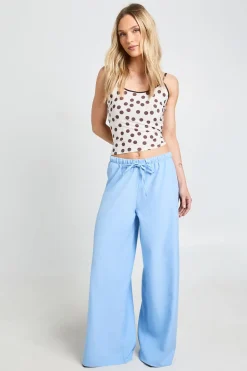 Pantalon Petite Taille Élastique Cordon De Serrage Jambe Large Tissé