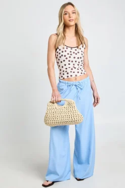 Pantalon Petite Taille Élastique Cordon De Serrage Jambe Large Tissé