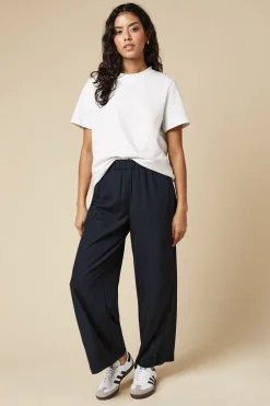 Pantalon Petite à Taille Élastique et Jambe Droite