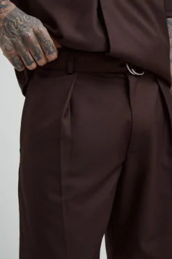 Pantalon plissé ceinturé, coupe décontractée sur mesure pour grandes tailles